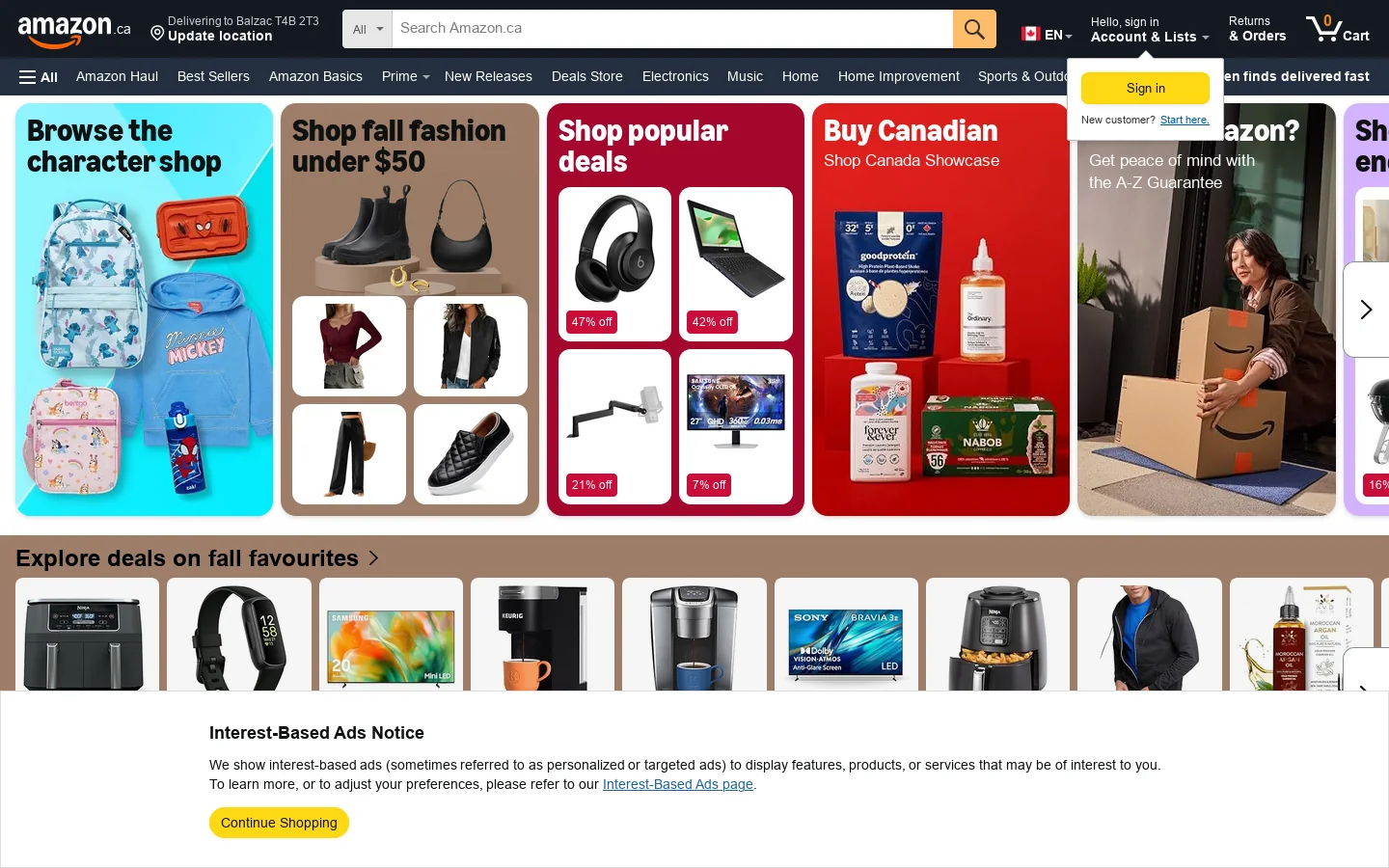 Amazon.ca 首页截图