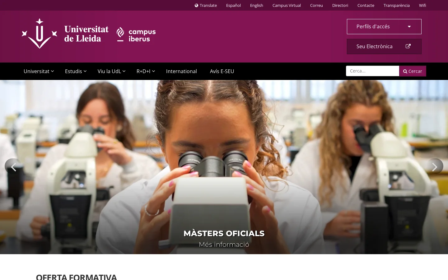 Universitat de Lleida 首页截图