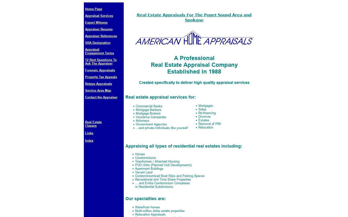 Real Estate Appraisal Services for the Seattle Area and Spokane 首页截图