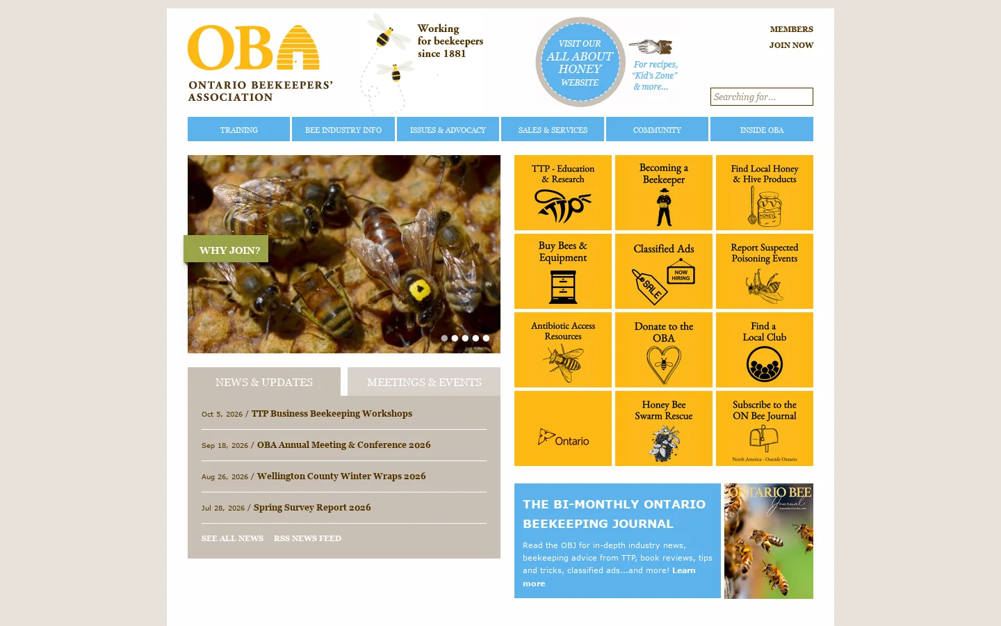 Ontario Beekeepers’ Association 首页截图