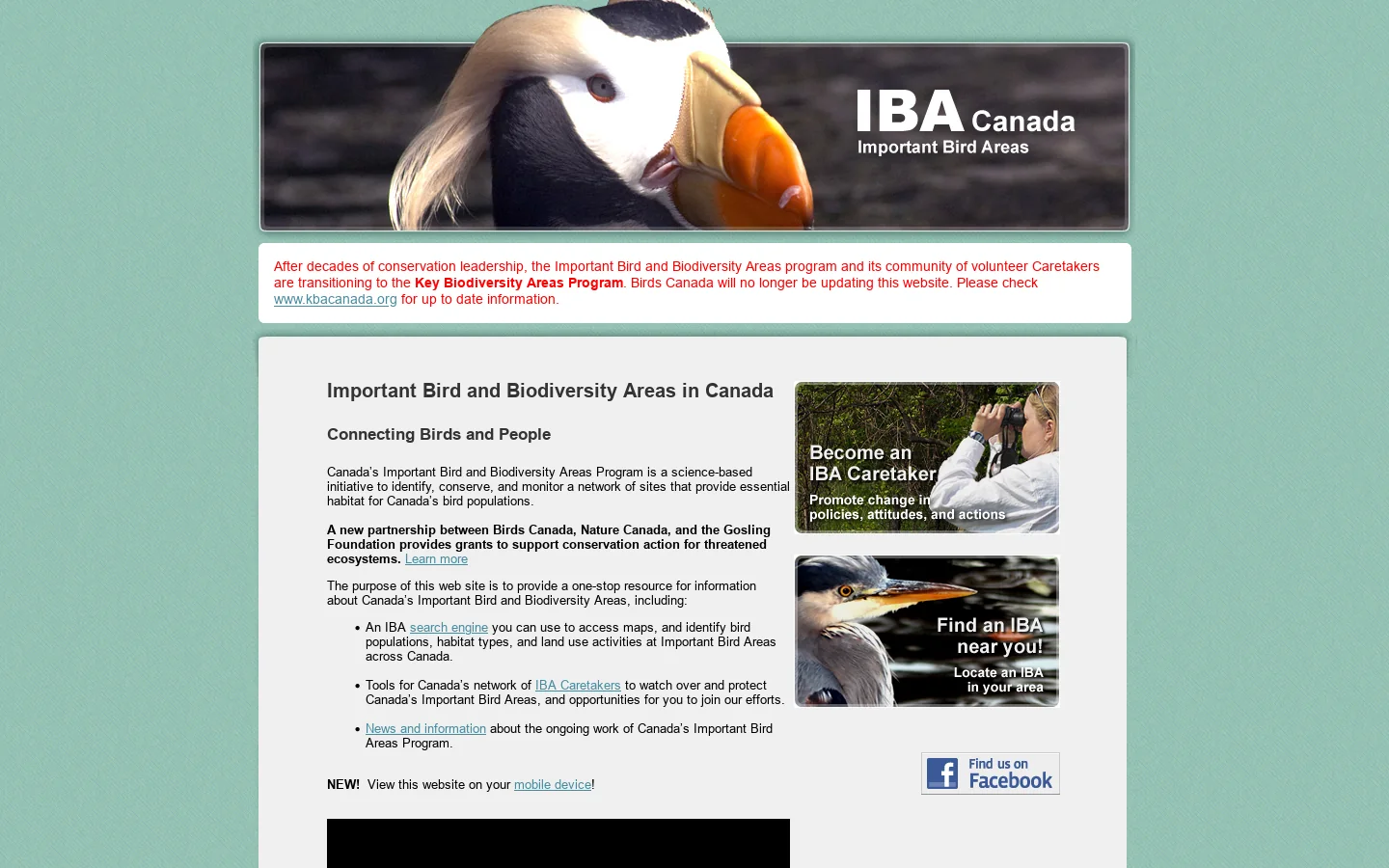 Canadian Important Bird and Biodiversity Areas 首页截图