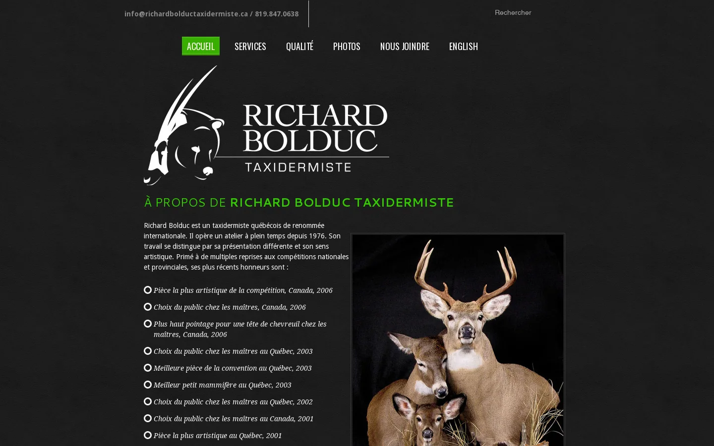 Richard Bolduc Taxidermiste 首页截图