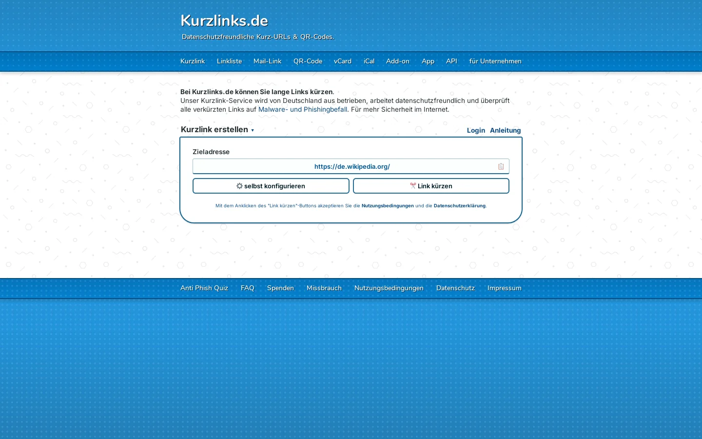 Kurzlinks.de 首页截图