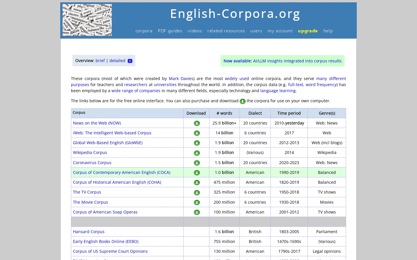 English Corpora 首页截图