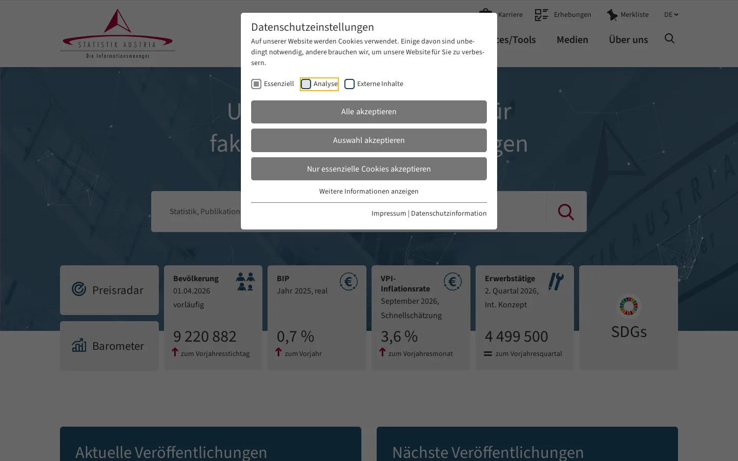 STATISTIK AUSTRIA 首页截图