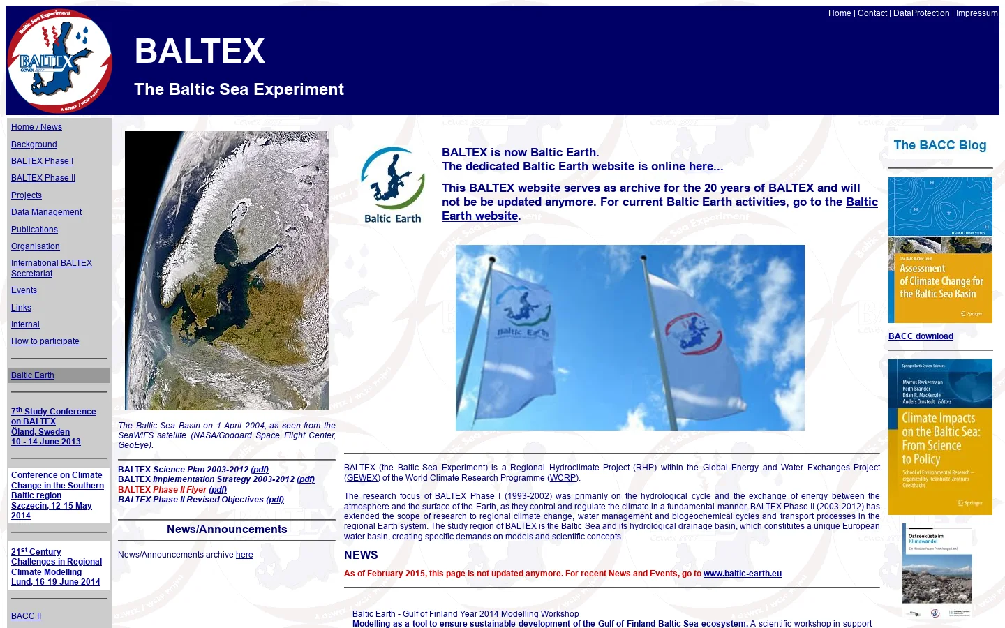 BALTEX - The Baltic Sea Experiment 首页截图