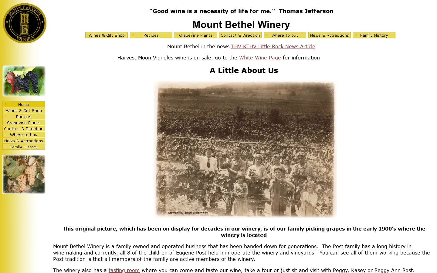 Mount Bethel Winery 首页截图