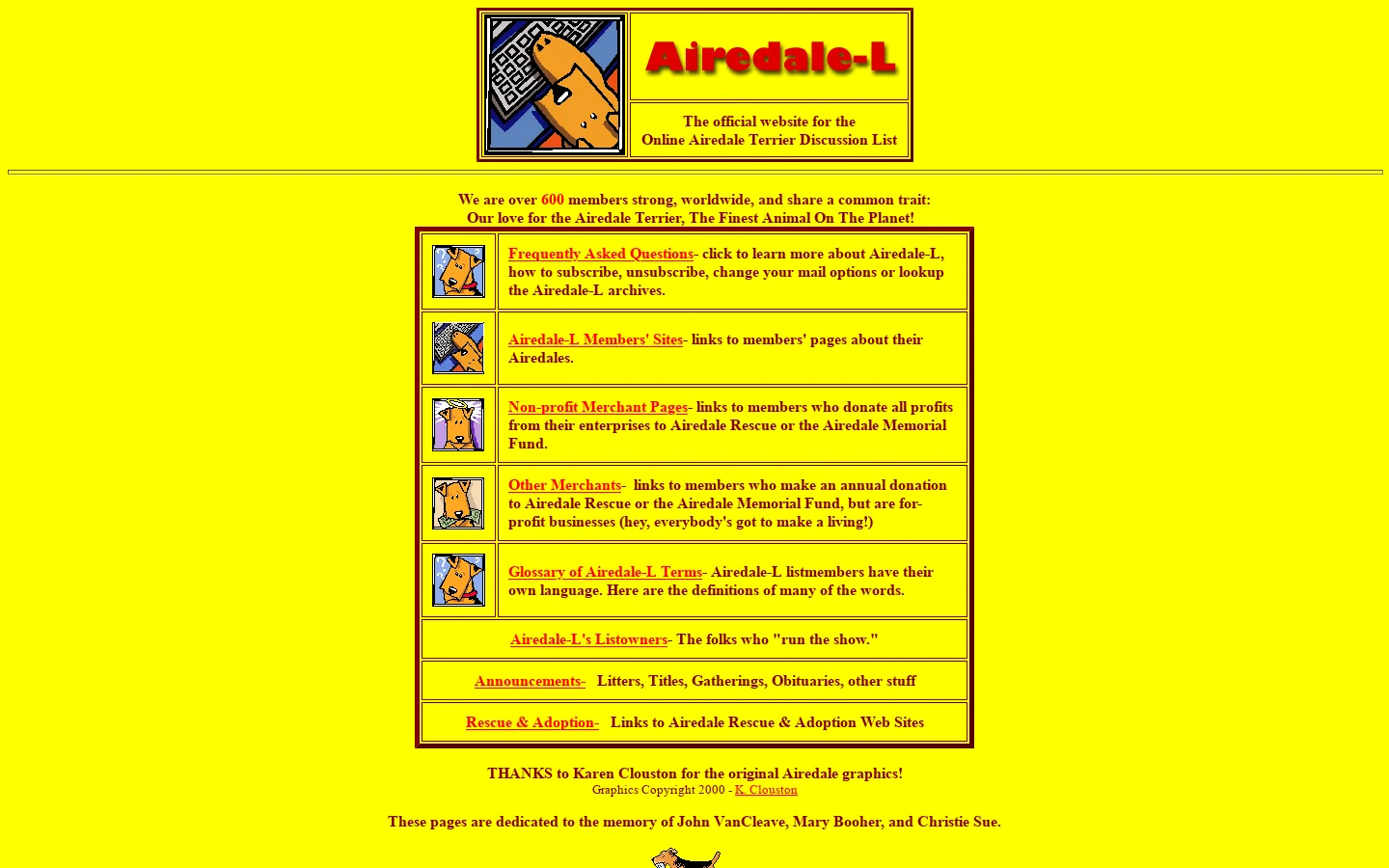 WELCOME TO AIREDALE-L the OFFICIAL WEB SITE OF THE ONLINE AIREDALE TERRIER DISCUSSION LIST 首页截图