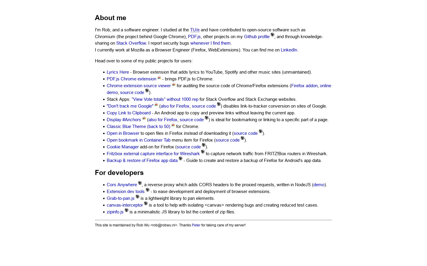 Rob Wu's home page 首页截图