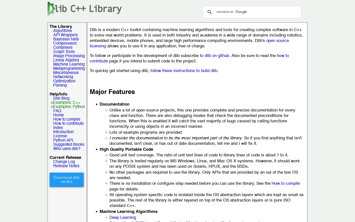 dlib C++ Library 首页截图