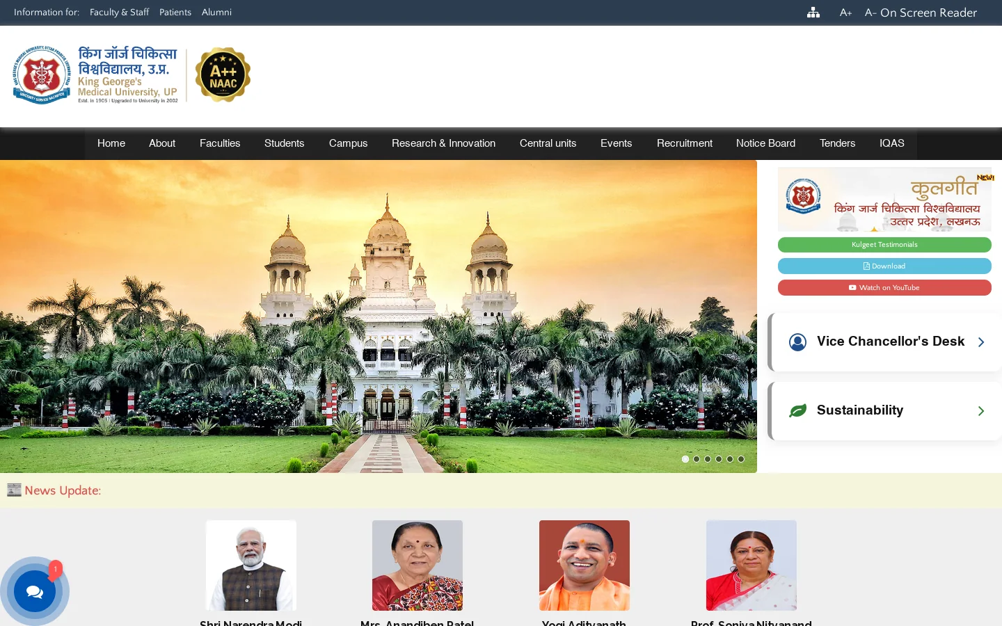 King Georges Medical University kgmu.org King Georges Medical University, right in Lucknow, India, is known for Psychology, Dentistry and Medicine. ↗ 首页截图