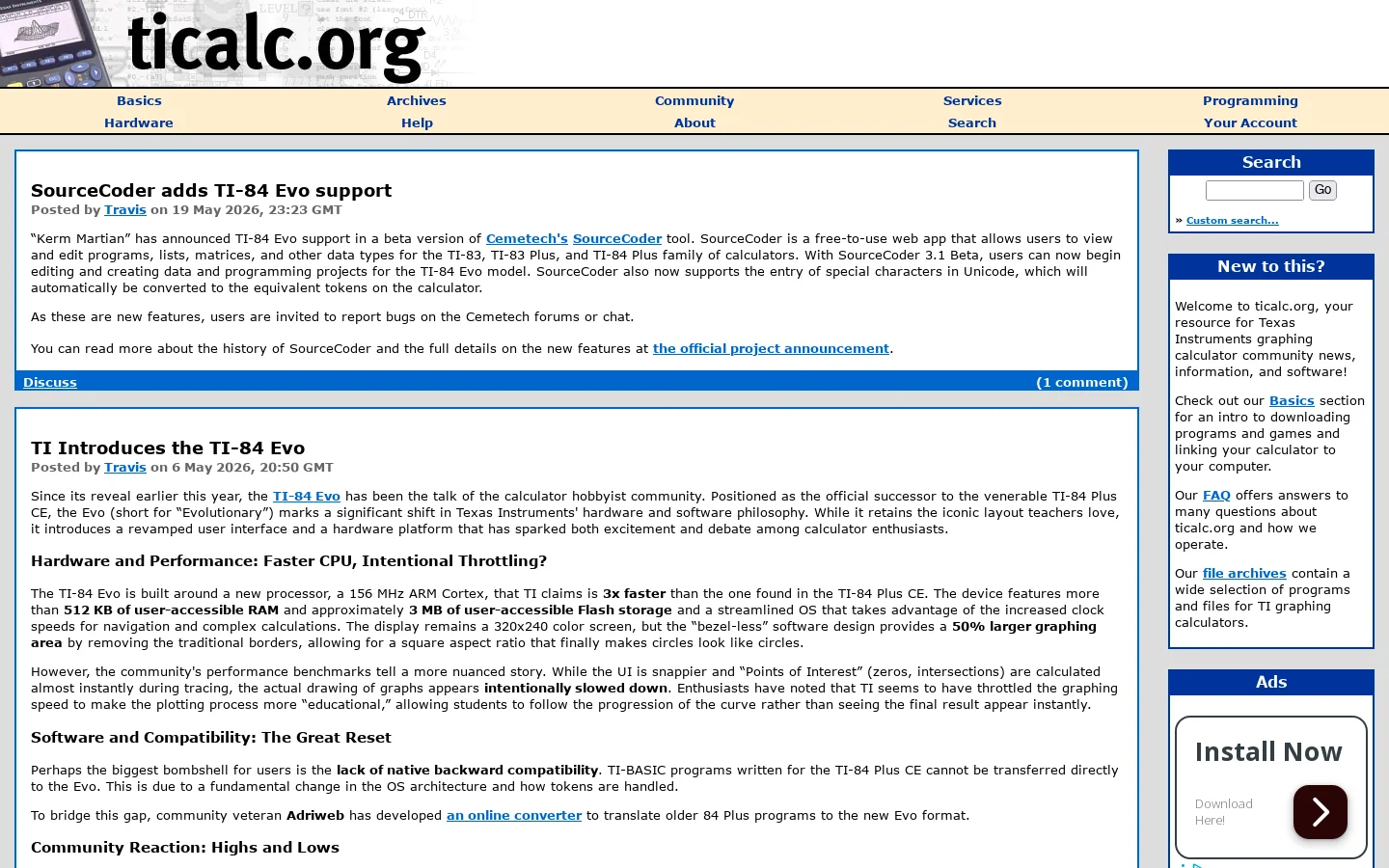 ticalc.org 首页截图