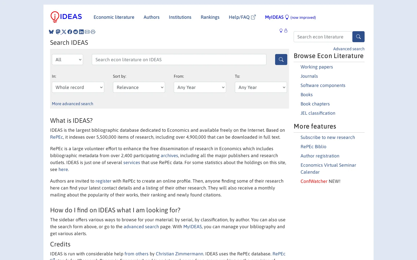 IDEAS/RePEc 首页截图