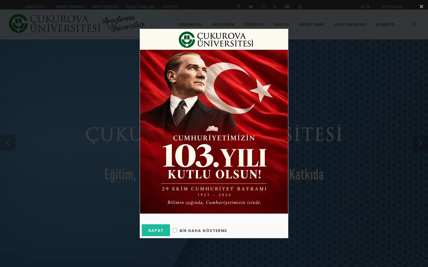 Çukurova Üniversitesi - Çukurova Üniversitesi 首页截图
