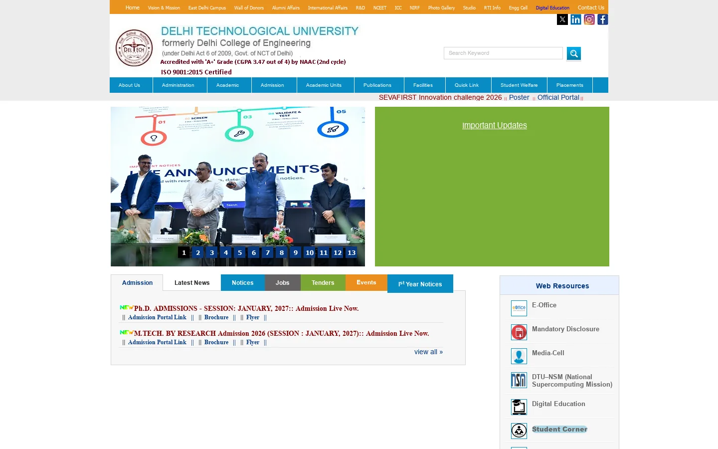 Delhi Technological University 首页截图