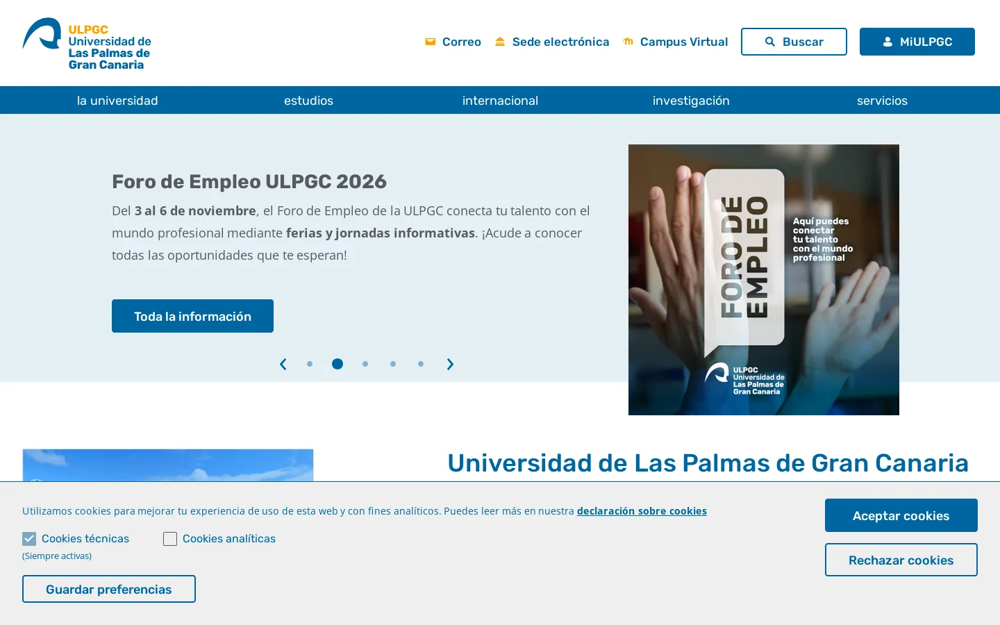 Universidad de Las Palmas de Gran Canaria 首页截图