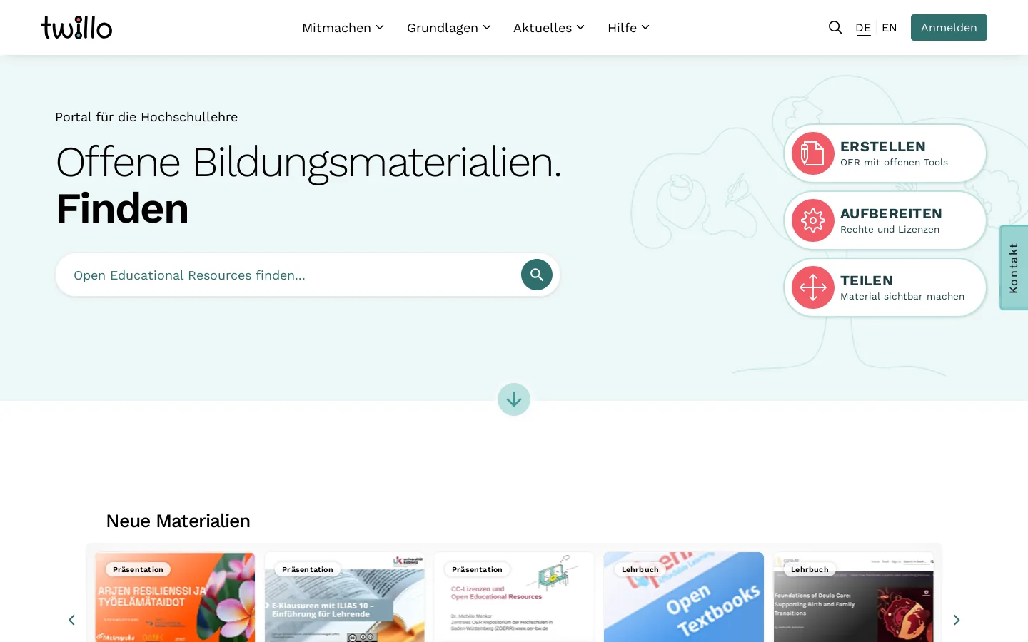 Offene Bildungsmaterialien auf twillo finden und teilen 首页截图