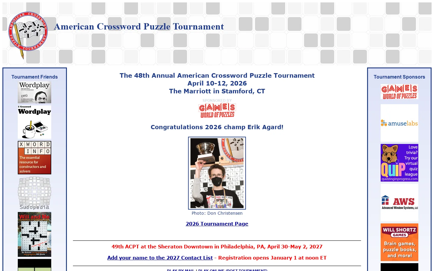 American Crossword Puzzle Tournament 首页截图