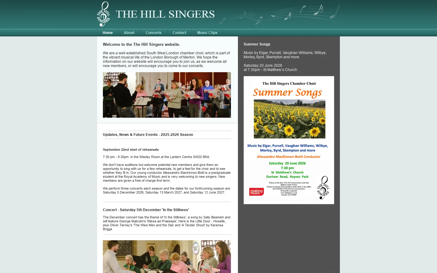 The Hill Singers Chamber Choir 首页截图