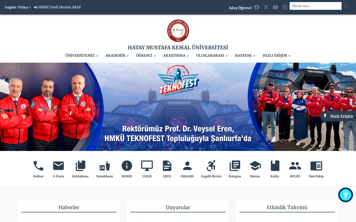 Hatay Mustafa Kemal Üniversitesi 首页截图