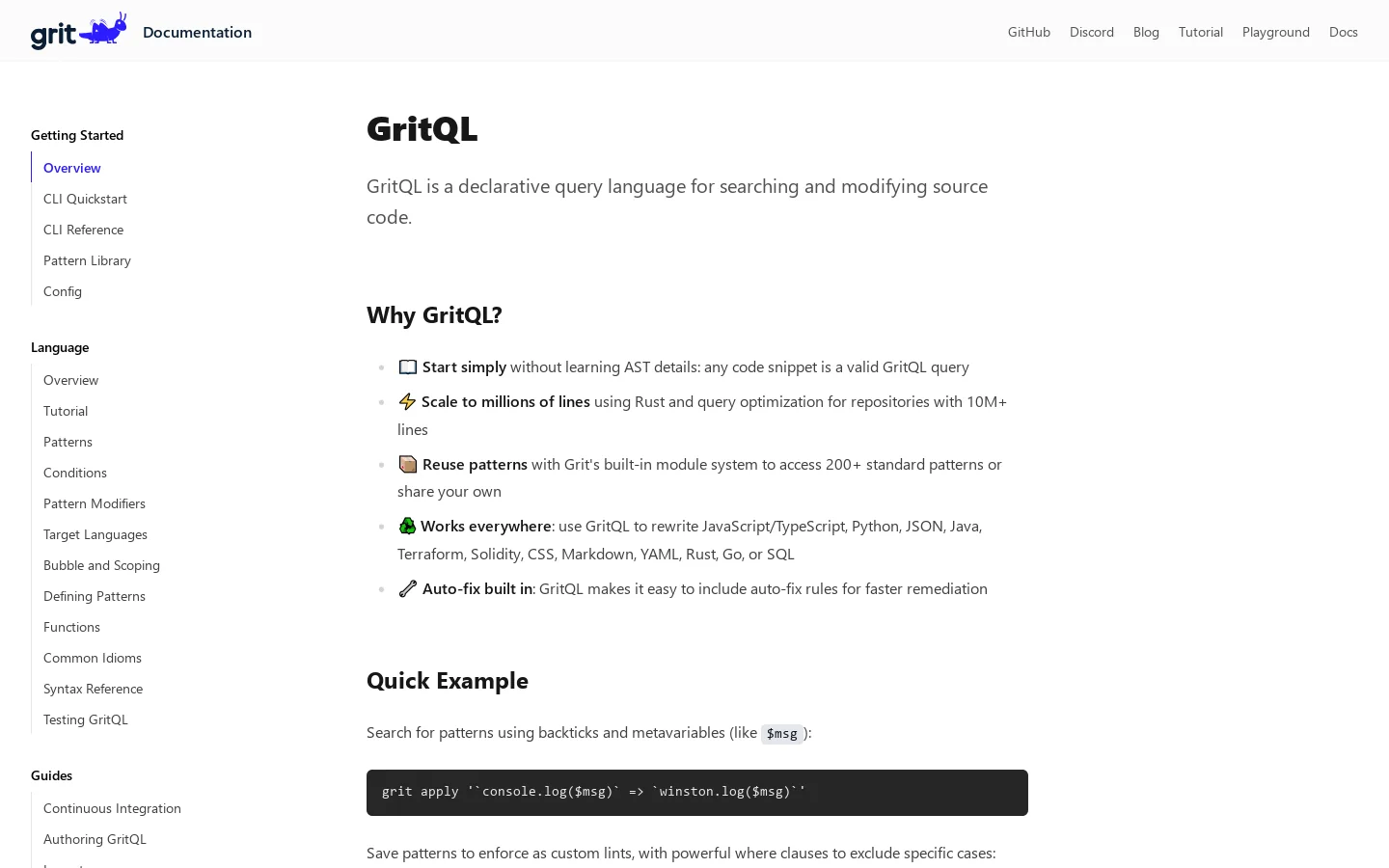 Grit - Declarative Code Search and Transformation 首页截图