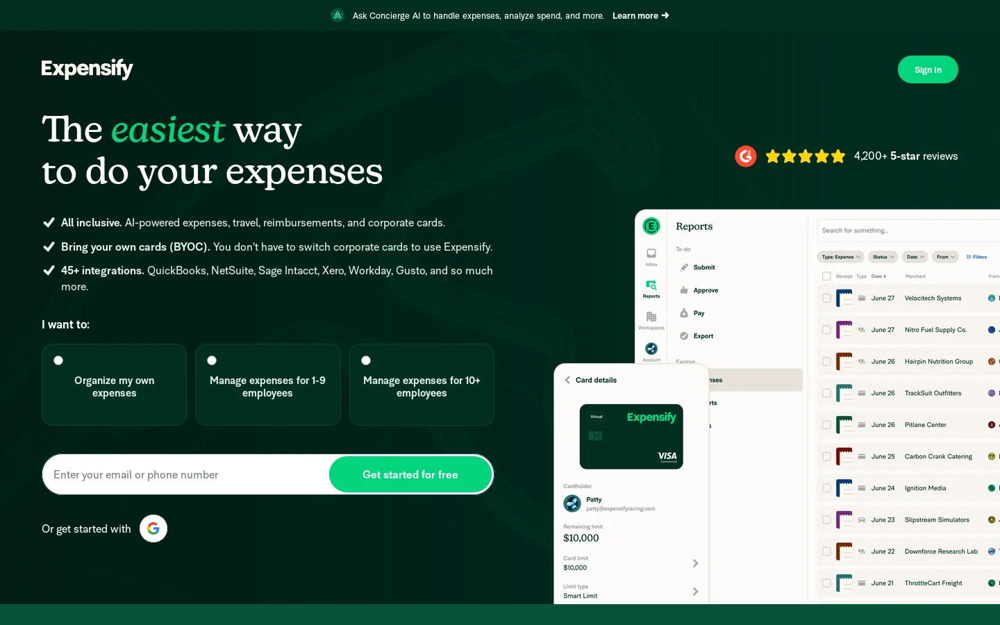 Expensify 首页截图