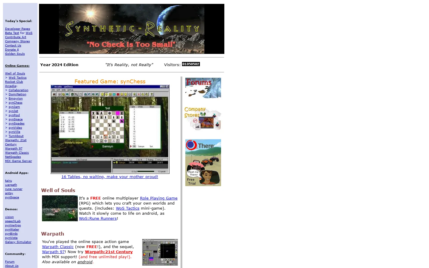 Synthetic Reality Co. Free Multiplayer Online Games Software 首页截图