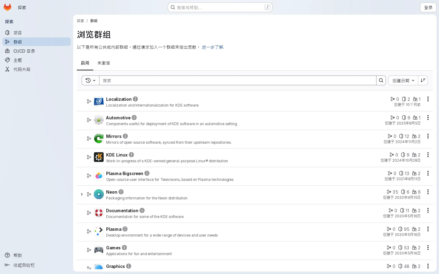 浏览群组 · GitLab 首页截图