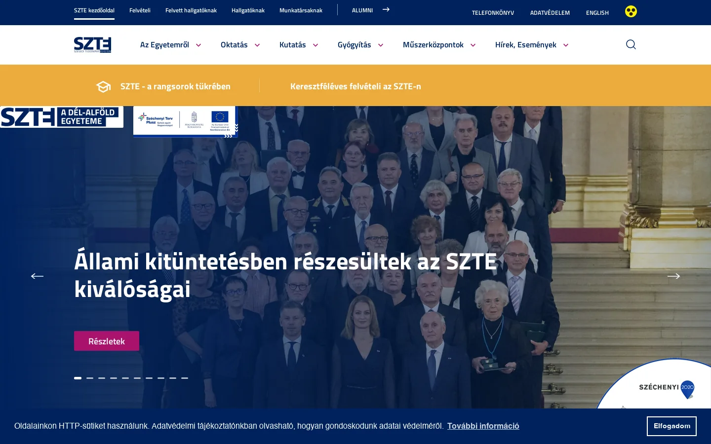 Szegedi Tudományegyetem 首页截图