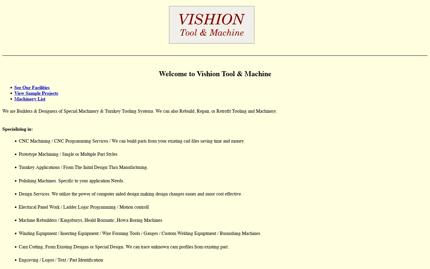 Vishion Tool and Machine Company 首页截图