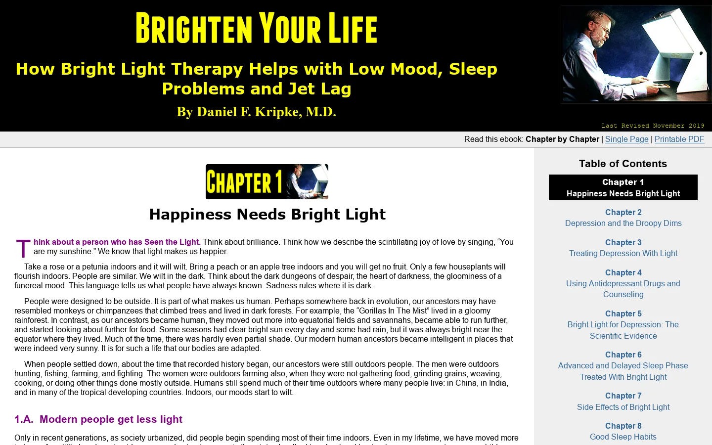 Happiness Needs Bright Light | Chapter 1 of Brighten Your Life, an ebook by Daniel F. Kripke, M.D. 首页截图