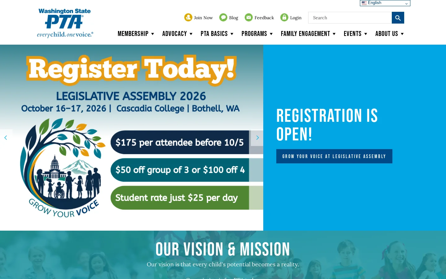 Washington State PTA 首页截图