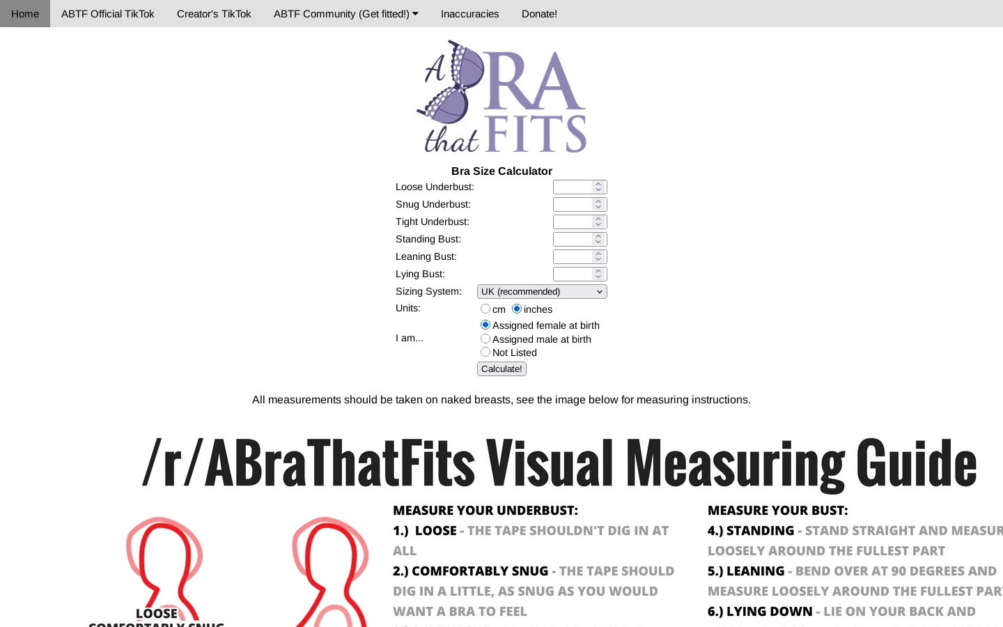 A Bra That Fits Calculator 首页截图
