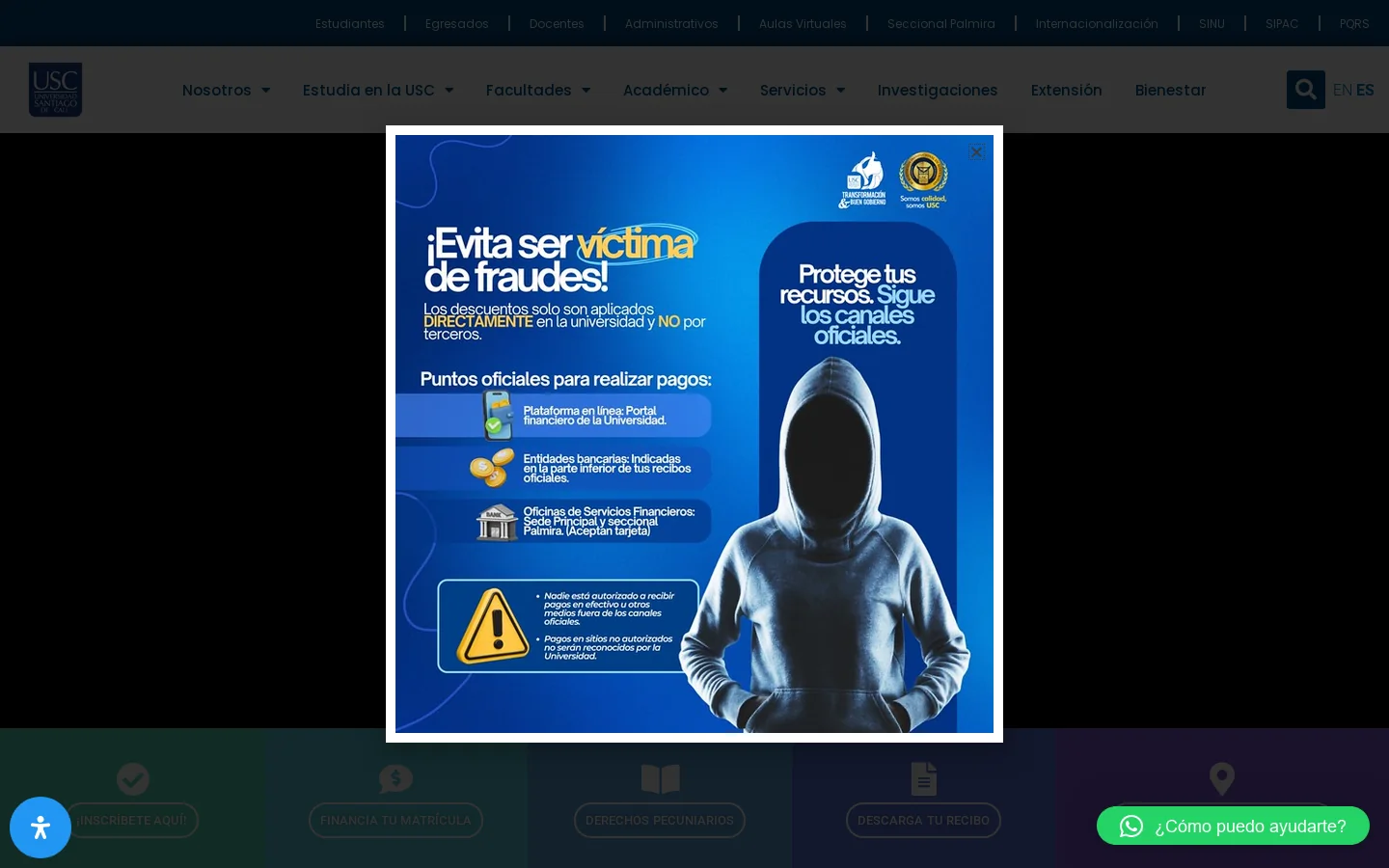 Inicio - Universidad Santiago de Cali 首页截图