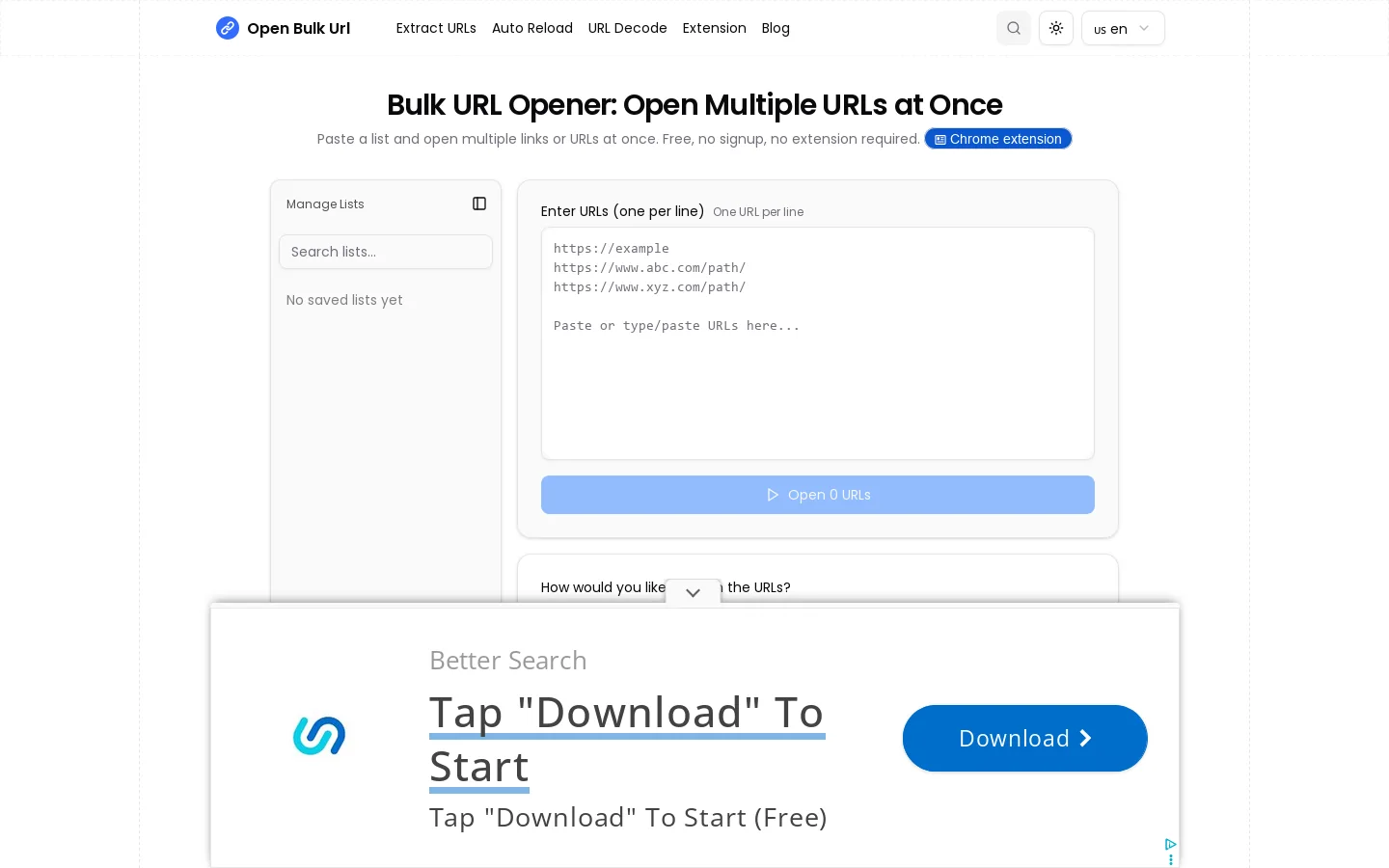 Open Bulk Url 首页截图