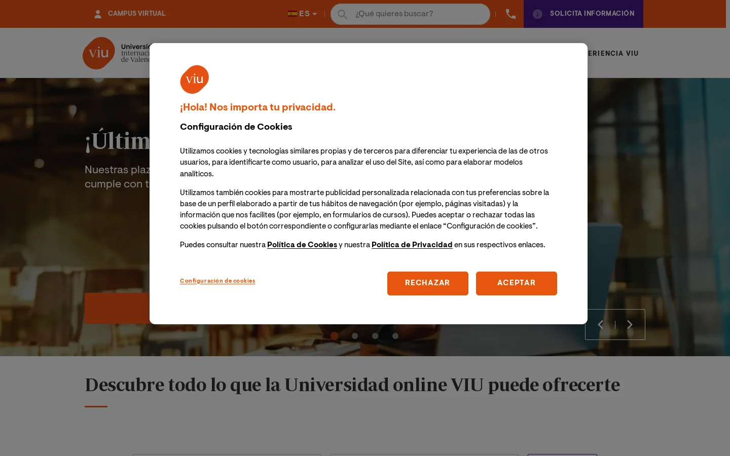 VIU Universidad Online | Estudia a distancia 首页截图