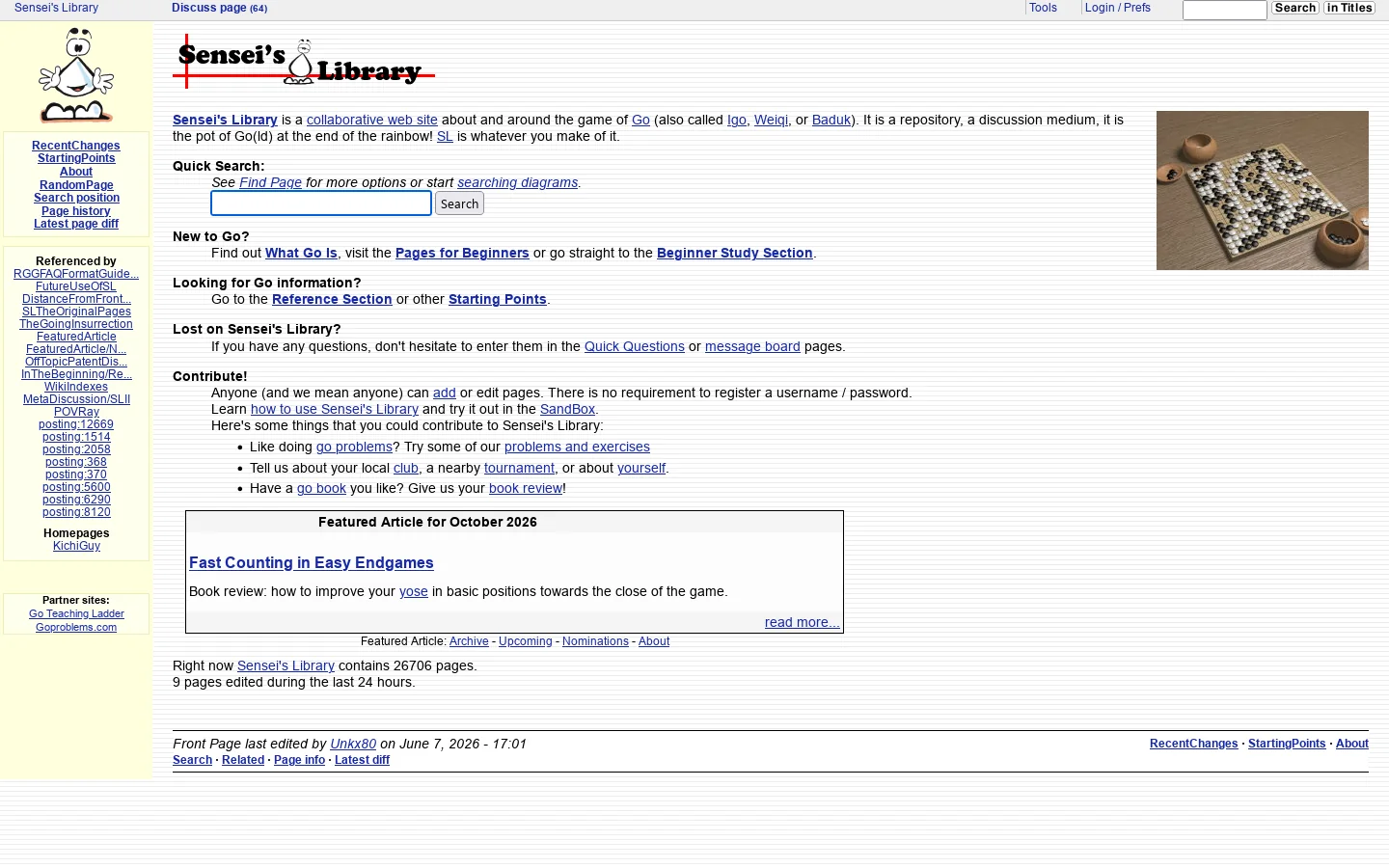 Front Page at Sensei's Library 首页截图