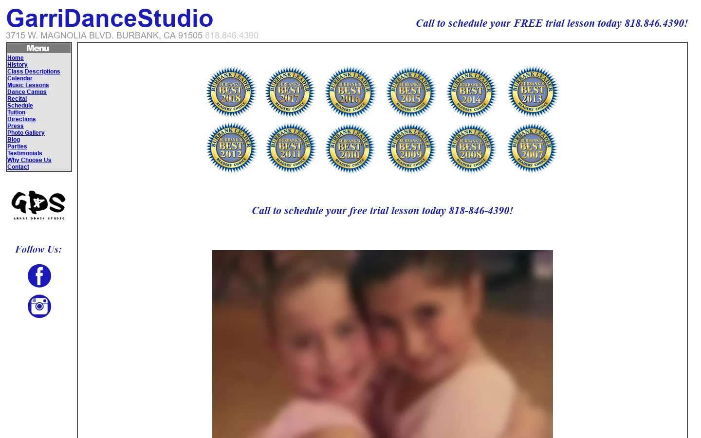 Garri Dance Studio, Burbank, CA 首页截图