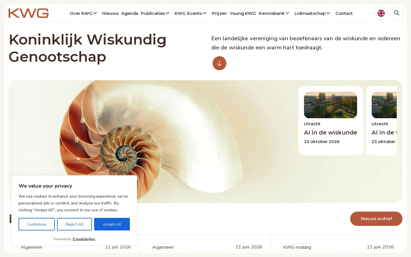 Koninklijk Wiskundig Genootschap – Landelijke vereniging van wiskundigen – sinds 1778 首页截图