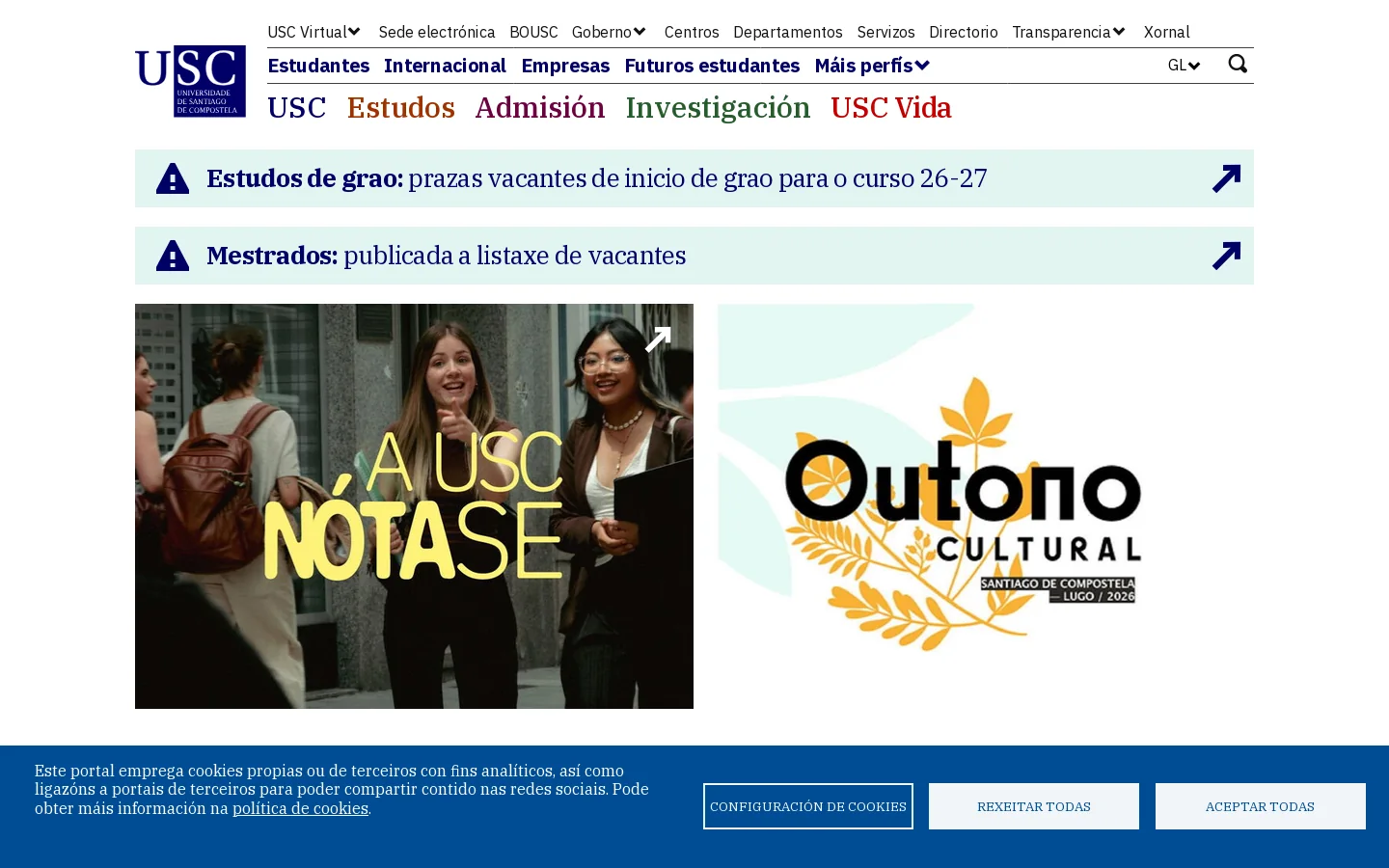 Inicio | Universidade de Santiago de Compostela 首页截图