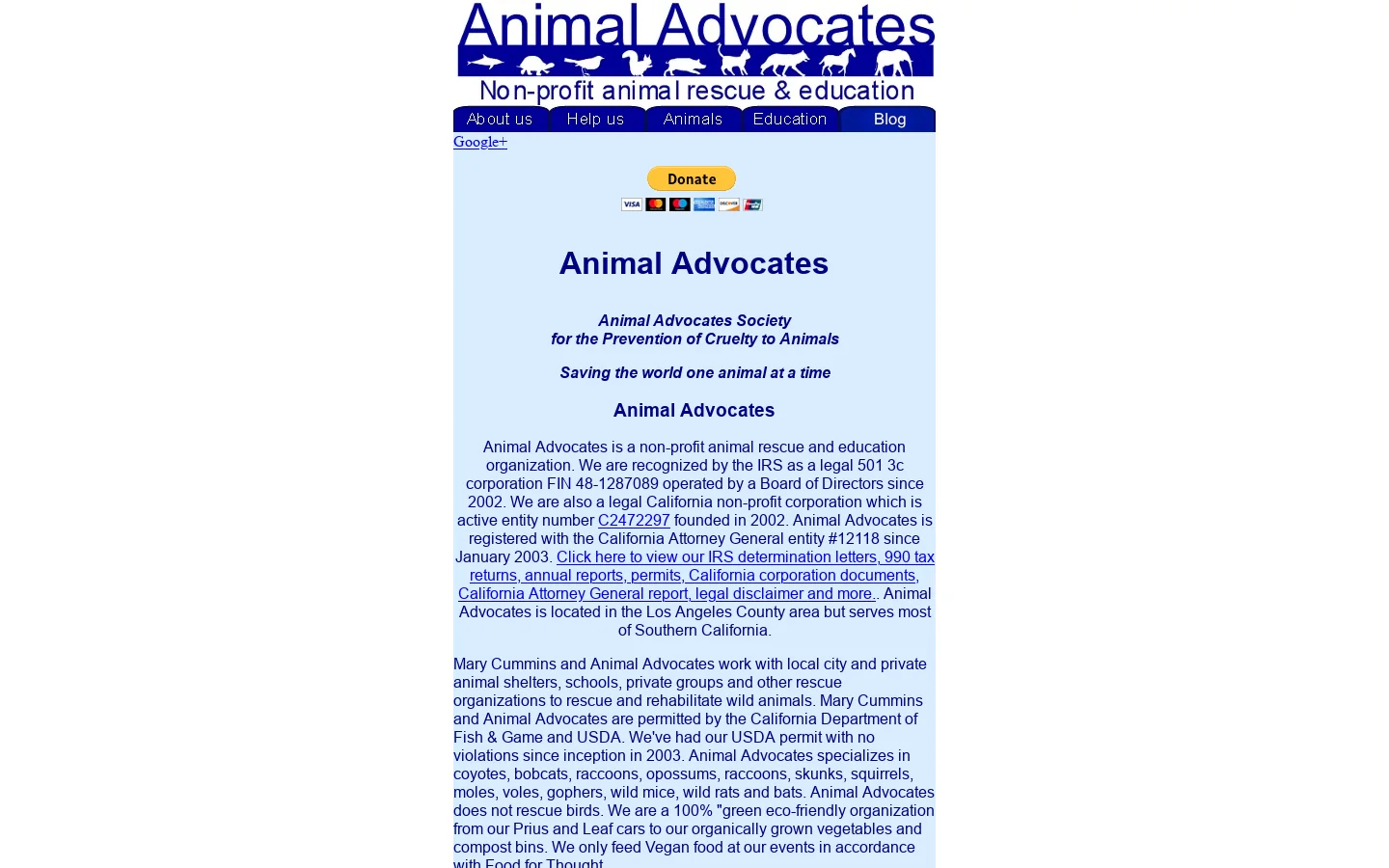 Animal Advocates 首页截图