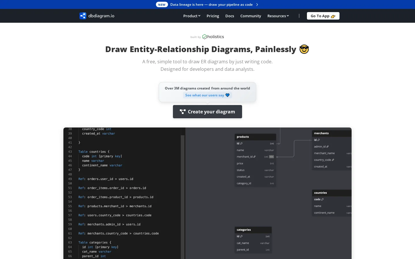 dbdiagram.io 首页截图
