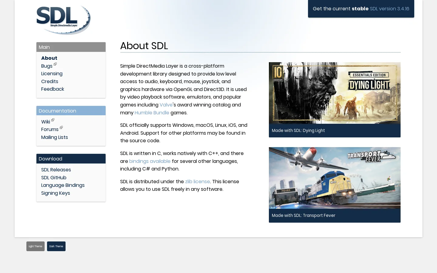 Simple DirectMedia Layer - Homepage 首页截图