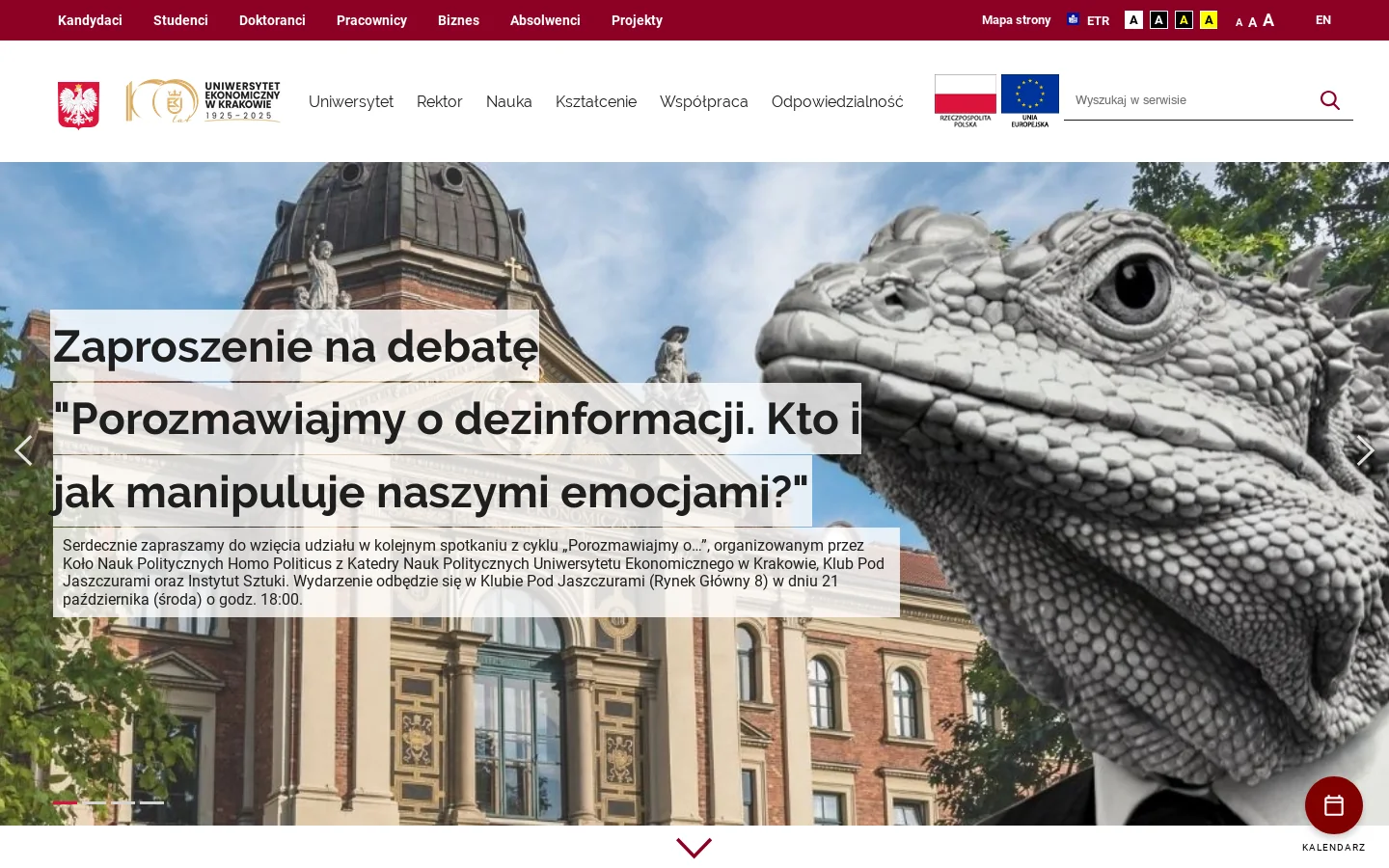 Uniwersytet Ekonomiczny w Krakowie 首页截图