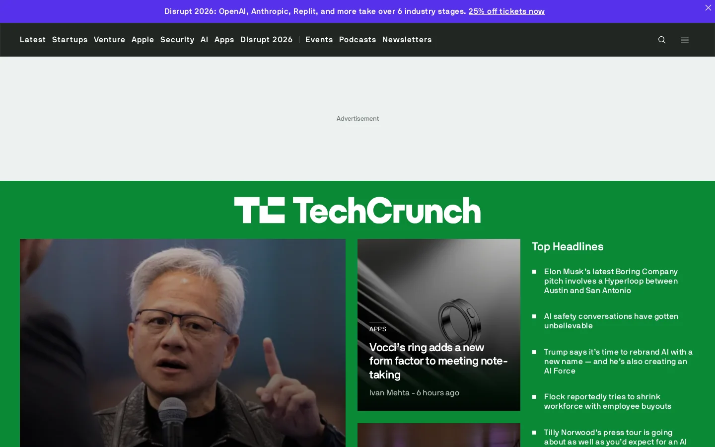 TechCrunch 首页截图