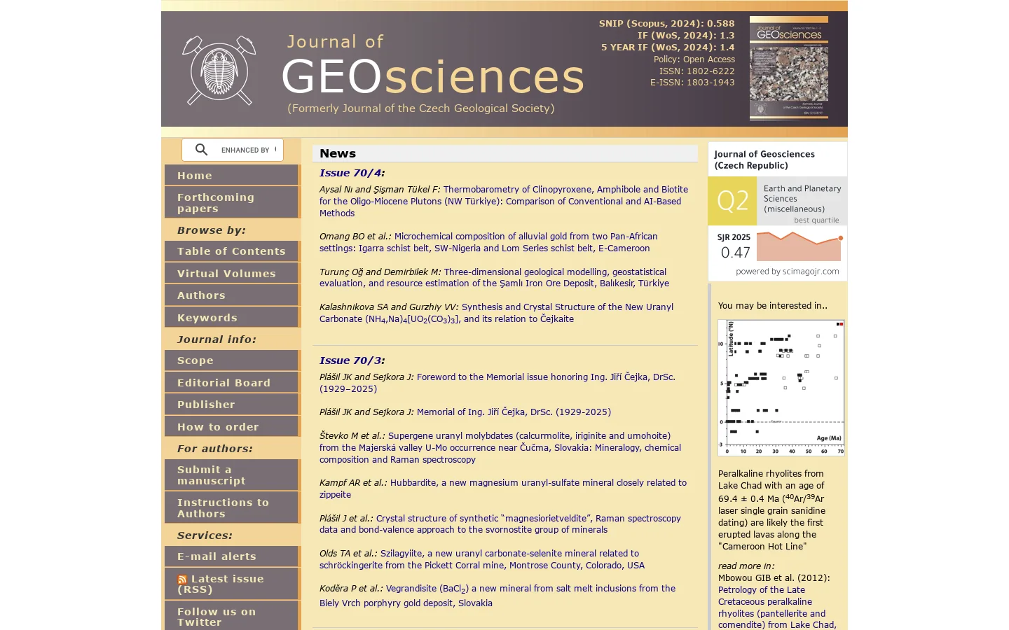 Journal of Geosciences 首页截图