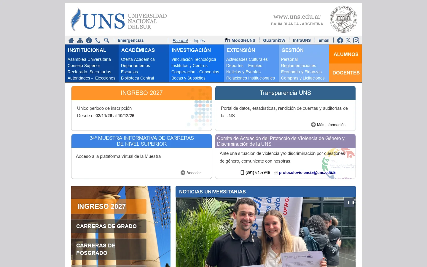 Universidad Nacional del Sur - Sitio oficial 首页截图