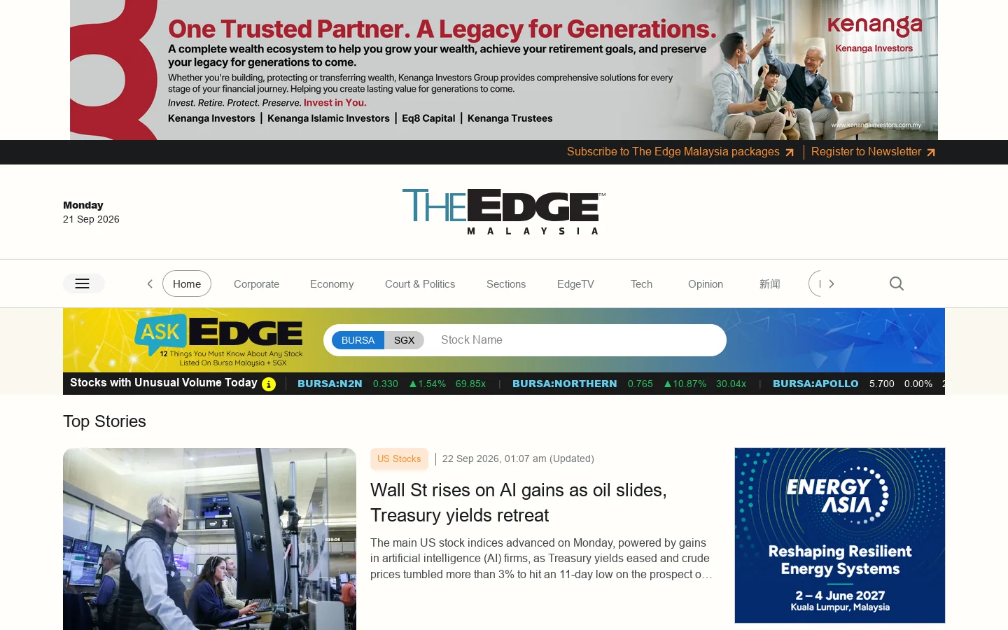 The Edge Malaysia 首页截图