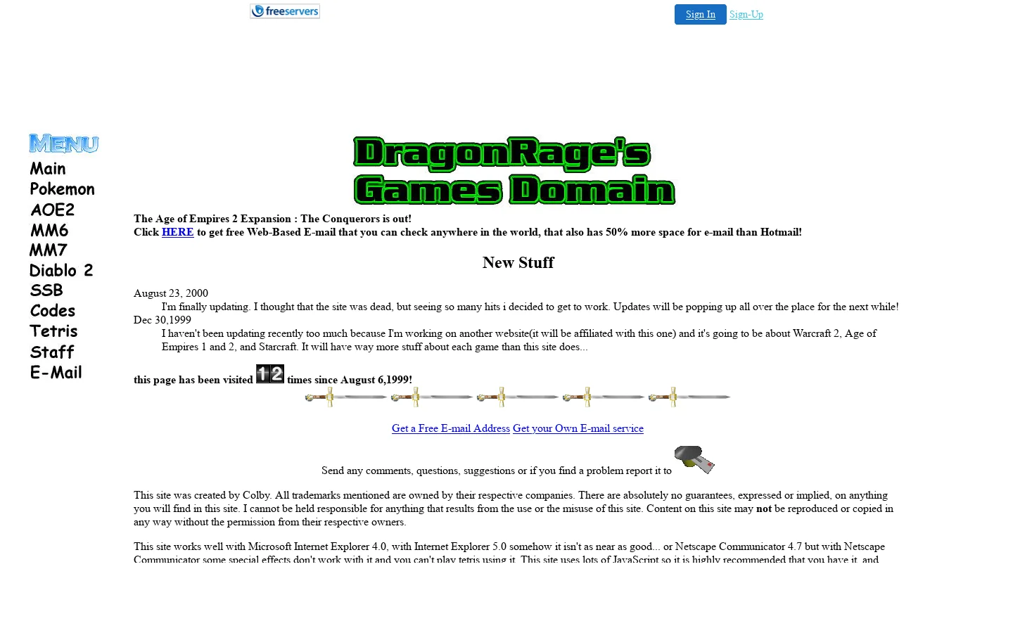 dragonrage.freeservers.com 首页截图