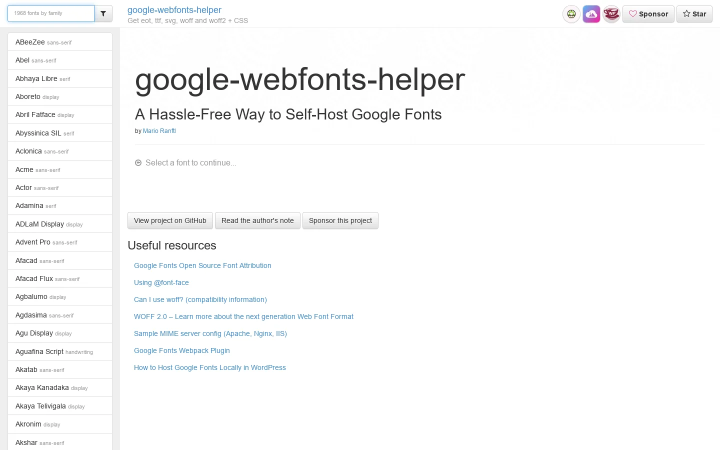 google webfonts helper 首页截图